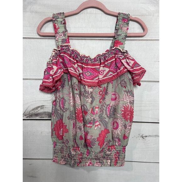 NWT Jennifer Grace Sleeveless Top Size MED Ruffles Floral - Picture 2 of 6